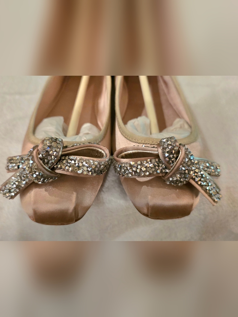 kate spade blush pink satin crystal bow ballet flats - Picture 4 of 6